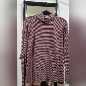 Double Zero Burgundy & White Striped Turtleneck Top